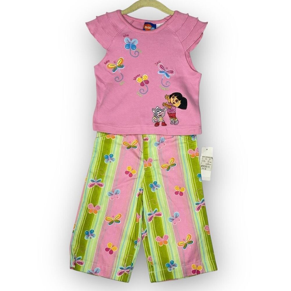 Vintage Y2K Dora The Explorer Nick Jr Girls Outfit Toddler Shirt Pants 3T NWT